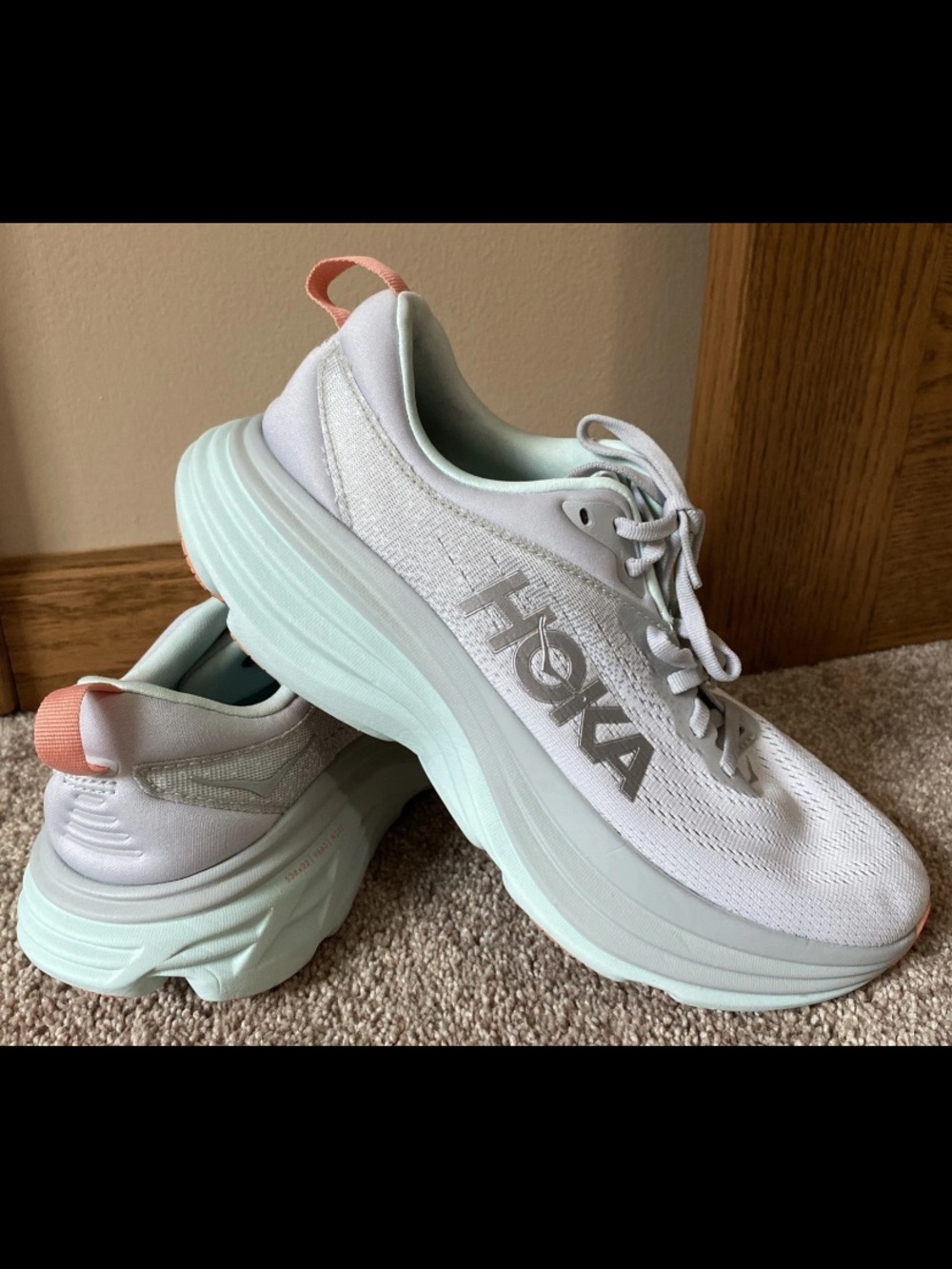 Hoka One One Bondi 8 Women Size 9 Stardust Aqua Breeze Grey Shoes 1127952 SQB.